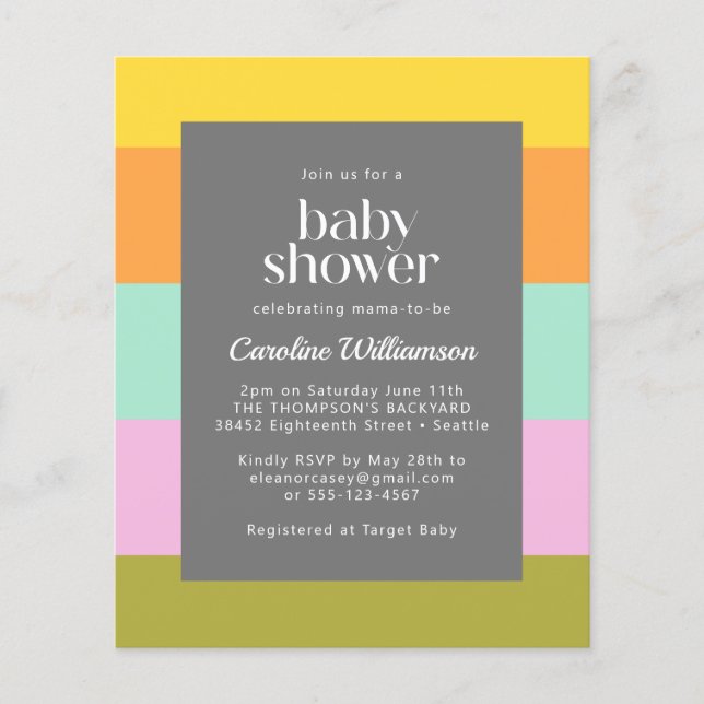 Papier Budget Cute Baby shower de bandes géométriques Pas (Devant)