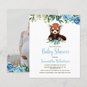 Papier Budget Cute Bear Blue Boy Baby shower Invitation