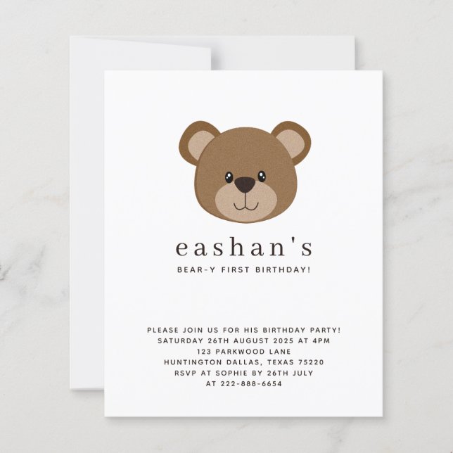 Papier Budget Cute Bear-y First Birthday Photo Invitation (Devant)