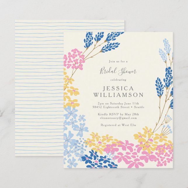 Papier Budget Cute bleu rose Fête des mariées Floral Invi (Devant / Derrière)
