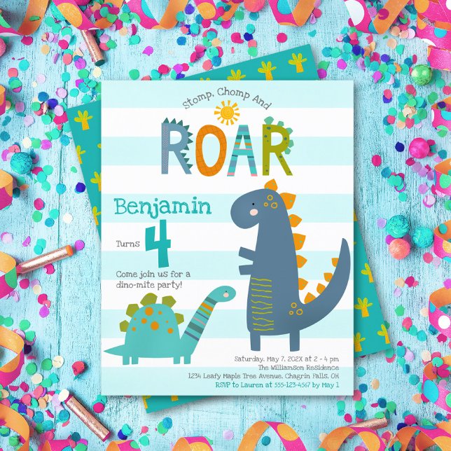 Papier Budget Cute Blue Dinosaures Boy Invitation Anniver (Créateur téléchargé)