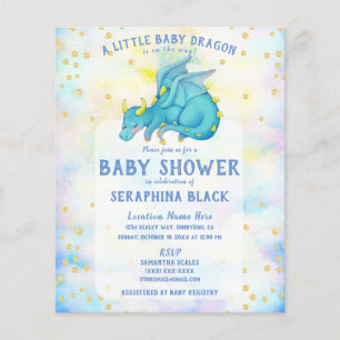 Papier BUDGET Cute Blue Dragon Baby shower Invitation