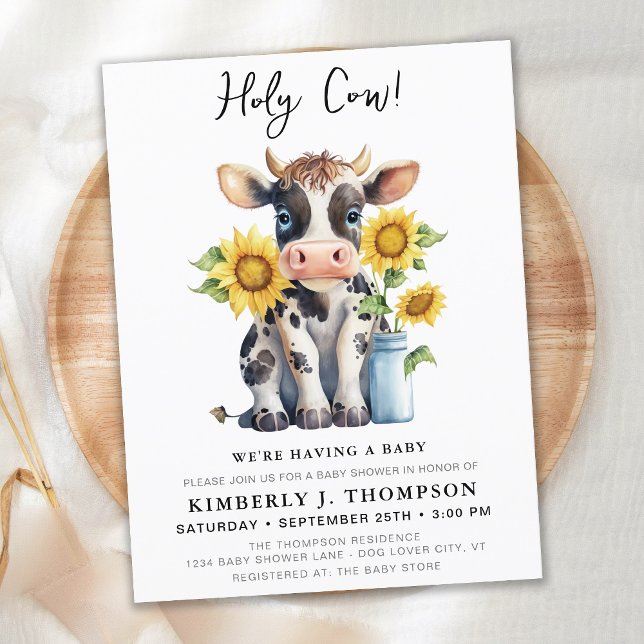 Papier Budget Cute Cow Sunflowers Baby shower Invitation (Créateur téléchargé)