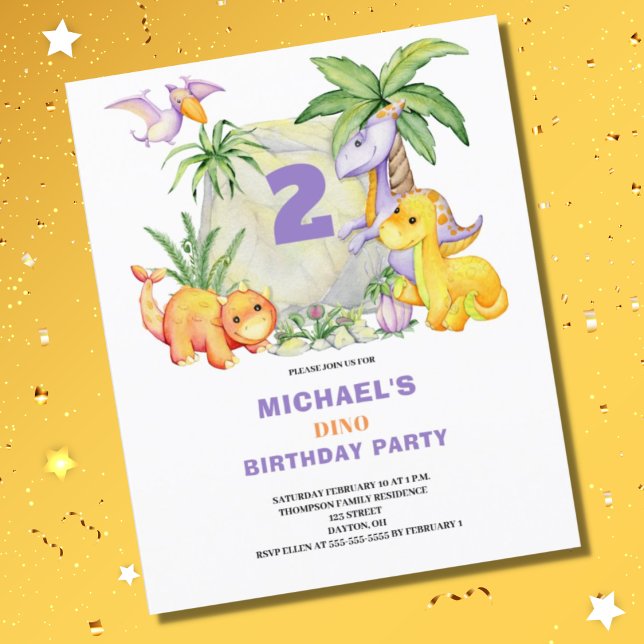 Papier Budget Cute Dinosaur 2e Invitation d'anniversaire (Créateur téléchargé)