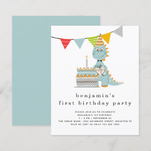 Papier Budget Cute Dinosaur gâteau 1er anniversaire Invit