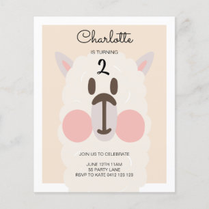 Papier BUDGET Cute Llama Invitation d'anniversaire modern