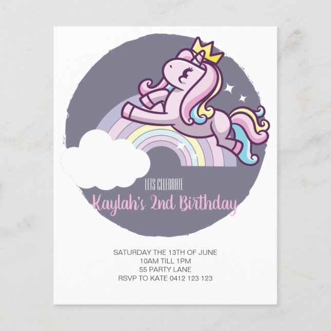 Papier BUDGET Cute Magique Unicorn Invitation (Devant)