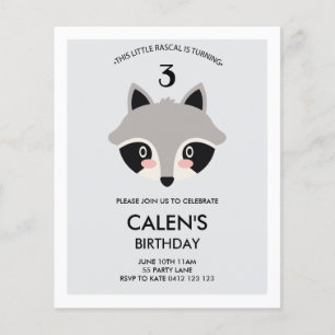 Papier BUDGET Cute Racoon Rascal Minimaliste Invitation