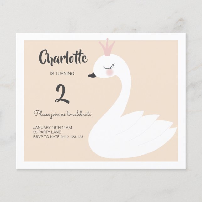 Papier BUDGET Cute White Swan Invitation Anniversaire (Devant)