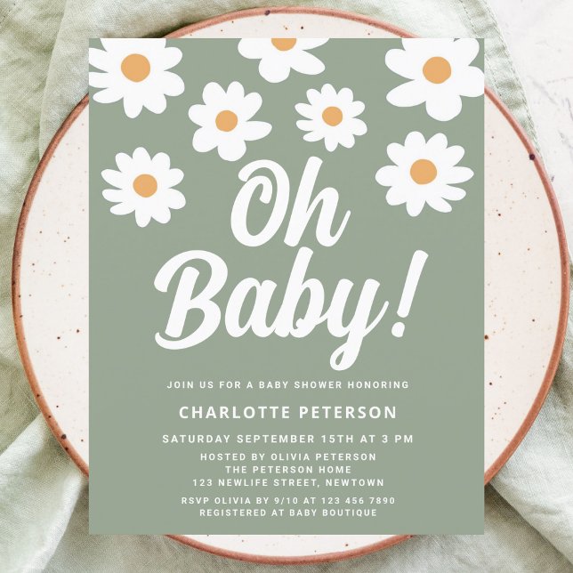 Papier Budget Daisy Green Baby shower Invitation (Créateur téléchargé)