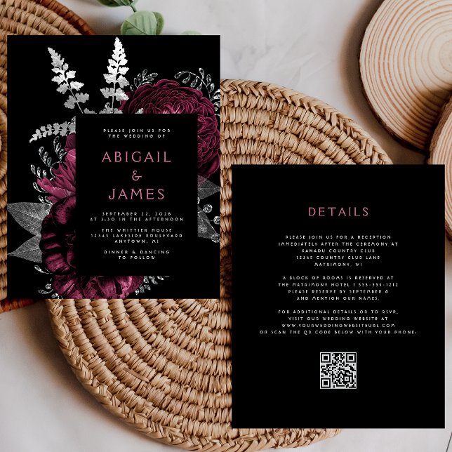 Papier Budget Daral Floral Bourgogne Argent QR Code Maria (Créateur téléchargé)