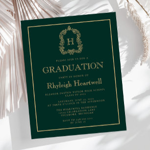 Papier Budget Dark Green Gold Crest Graduation Party