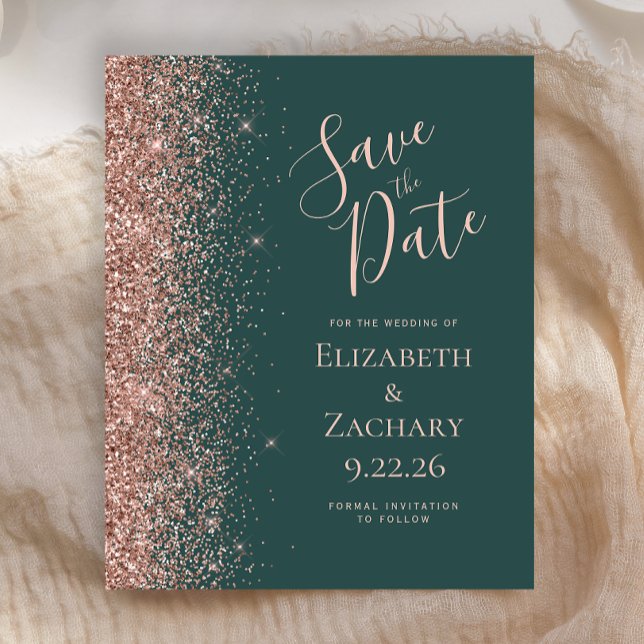 Papier Budget Dark Green Rose Gold Enregistrer la date (Créateur téléchargé)