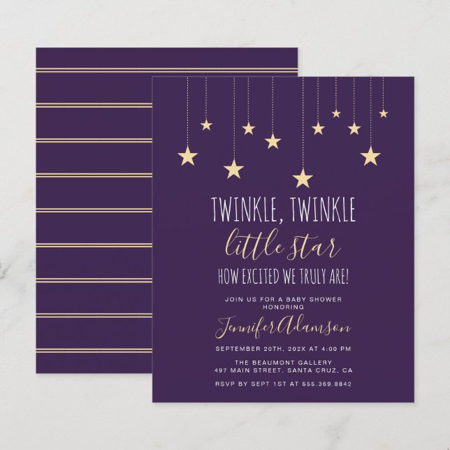 Papier Budget Dark Purple Twinkle Little Star Baby shower (Devant / Derrière)