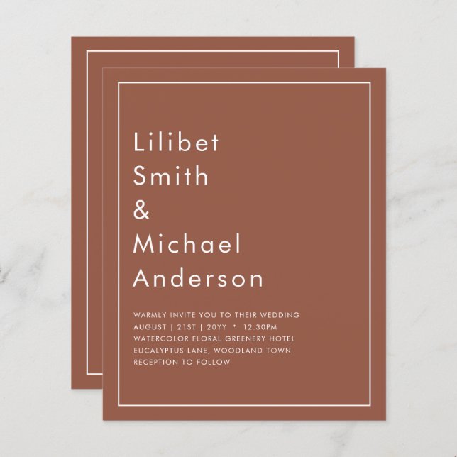 Papier BUDGET Dark Terracotta Mariage monochrome (Devant / Derrière)