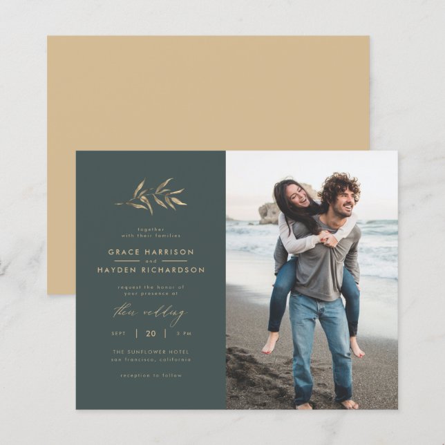 Papier Budget Dark Turquoise et succursale Mariage Photo  (Devant / Derrière)