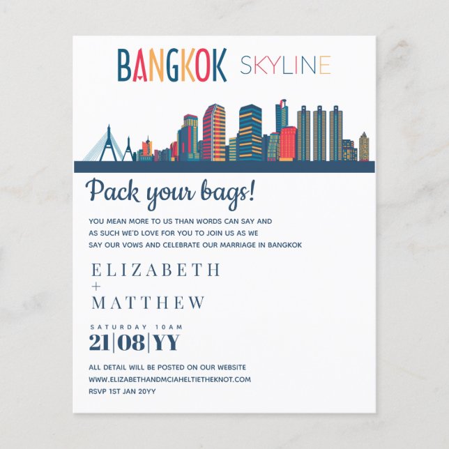 Papier Budget de la Faire-part de mariage Skyline BANGKOK (Devant)