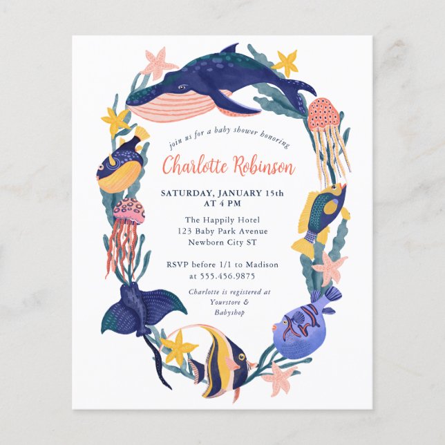 Papier Budget de l'Invitation du Baby shower de l'océan A (Devant)