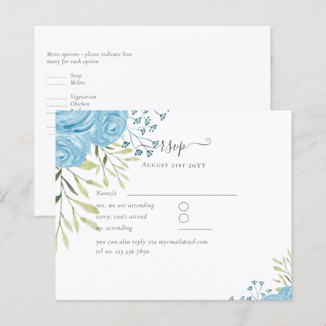 Papier Budget de mariage Dusty Blue Roses (Devant / Derrière)
