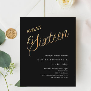 Papier Budget de script en or noir Sweet 16 invitation