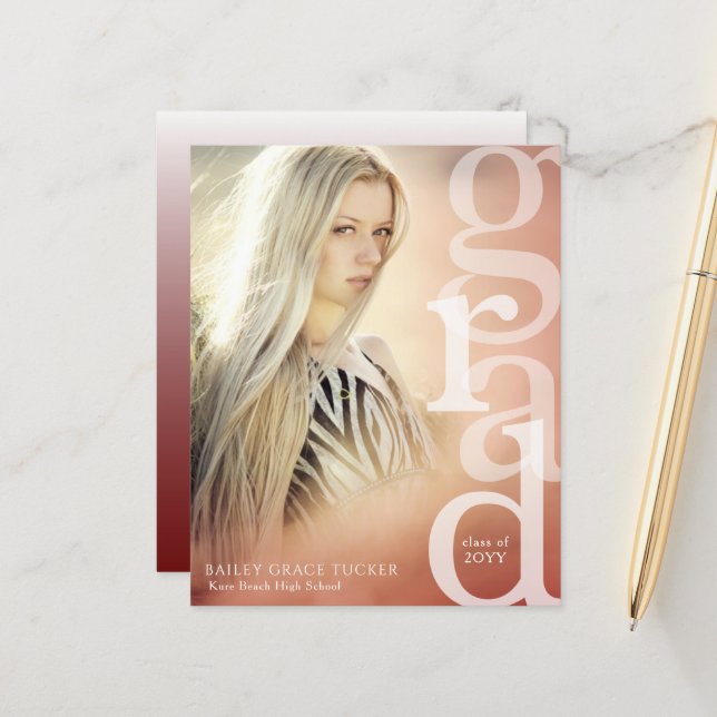 Papier Budget de superposition de GRAD Faire-part de grad (Devant/Arrière en situation)