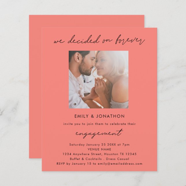 Papier Budget Décidé Sur Forever Photo Fiançailles Coral (Devant / Derrière)