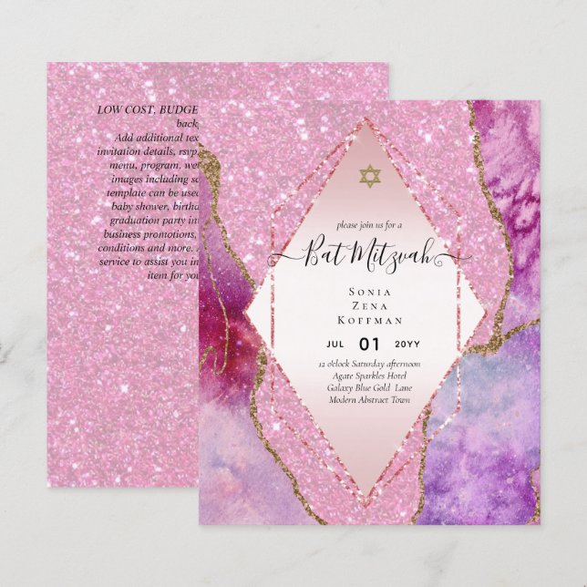 Papier BUDGET DES Invitations BAT MITZVAH DE PARTIES SCIN (Devant / Derrière)