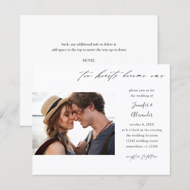 Papier Budget Deux Coeurs Photo Calligraphie Mariage (Devant / Derrière)