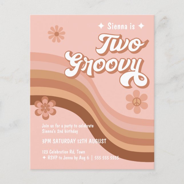 Papier Budget Deux Super Retro Daisy Anniversaire Invitat (Devant)