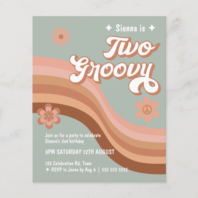 Papier Budget Deux Super Retro Daisy Sage Pink Invitation (Devant)