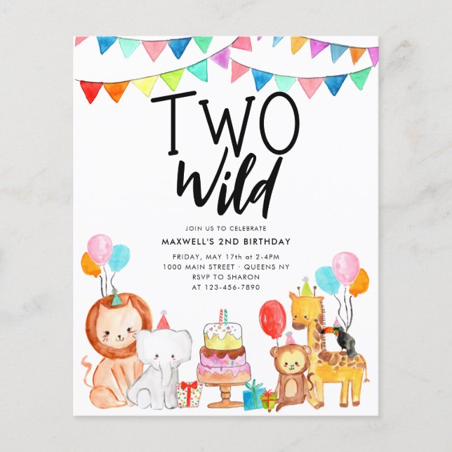 Papier Budget DEUX WILD Safari Party Animaux 2e anniversa (Devant)