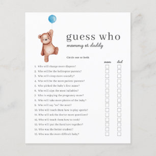 Papier Budget Devinez Qui Baby shower Jeu Garçon