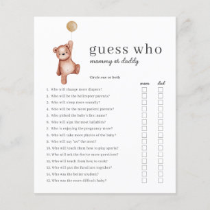 Papier Budget Devinez Qui Baby shower Jeu Neutre Hommes E