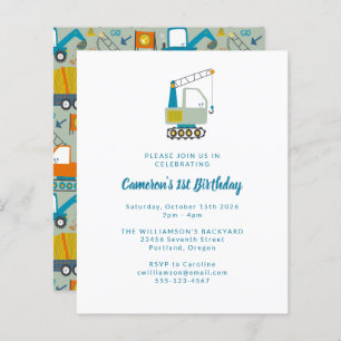 Papier Budget Diggers Camions Blue 1er Anniversaire Invit