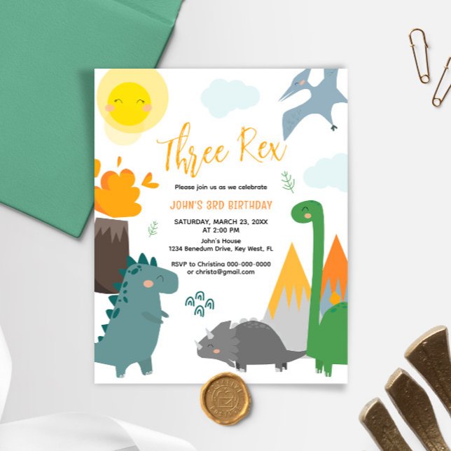 Papier Budget Dinosaur Trois Rex 3e Invitation anniversai (Créateur téléchargé)