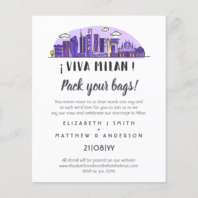 Papier Budget d'invitation manuscrit du Mariage MILAN Sky (Devant)
