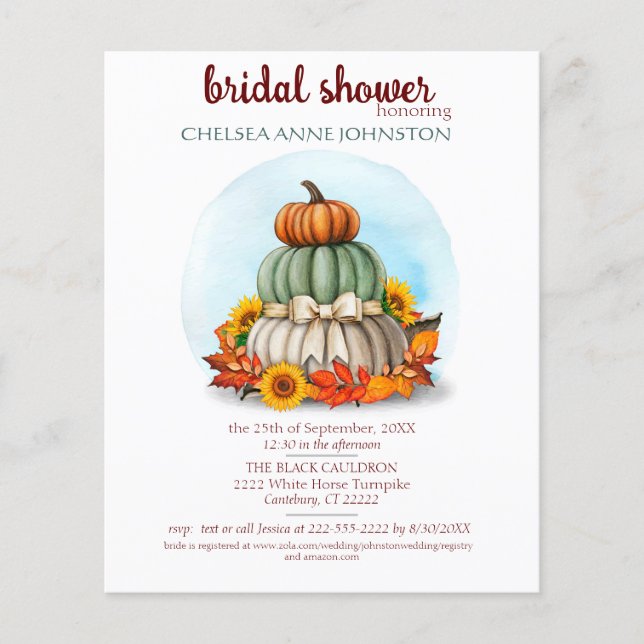 Papier Budget d'invitation pour la douche nuptiale d'auto (Devant)