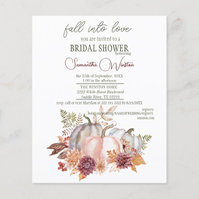 Papier Budget d'invitation pour la douche nuptiale d'auto (Devant)