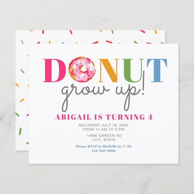 Papier Budget Donut Grow up mignon fête d'anniversaire sp (Devant / Derrière)