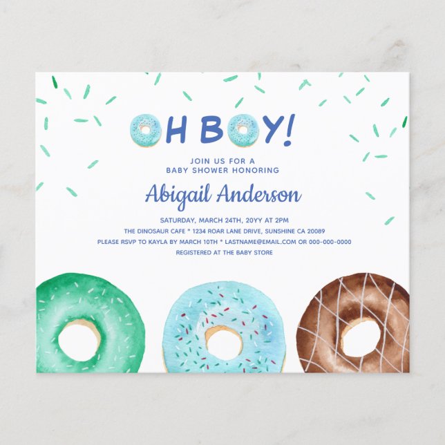 Papier BUDGET Donut Oh Boy Baby shower Invitation (Devant)