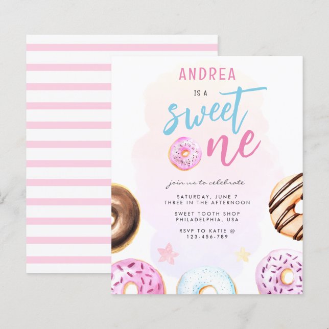 Papier Budget Donut Sweet One Girl First Birthday (Devant / Derrière)