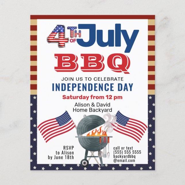 Papier BUDGET Drapeau patriotique 4 juillet BBQ Invitatio (Devant)