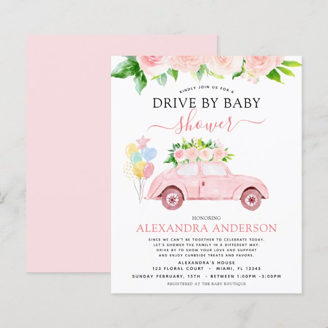 Papier Budget Drive Par Baby shower Floral Blush Pink (Devant / Derrière)