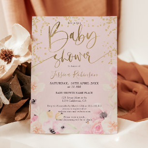 Papier Budget du baby shower d'aquarelle fleurie or
