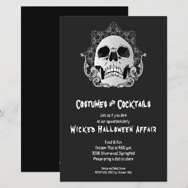Papier Budget du crâne gothique Halloween Invitations (Devant / Derrière)