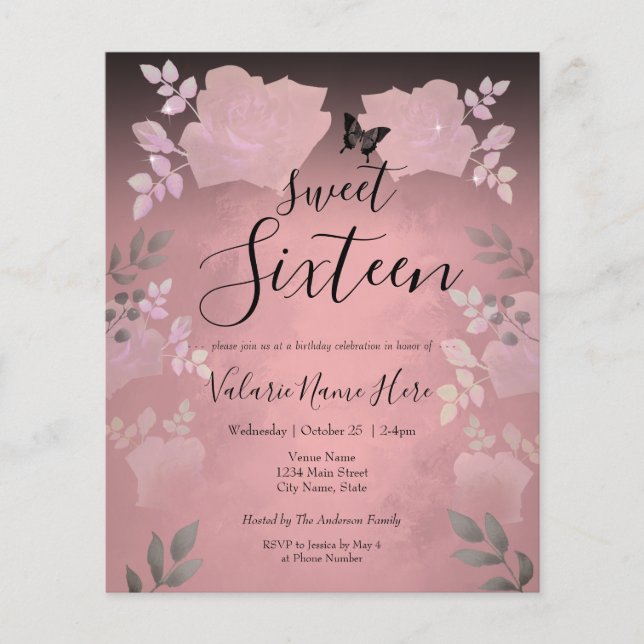 Papier Budget du Sweet sixteen de Rose de glace rose (Devant)