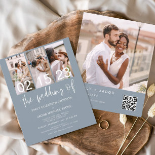Papier Budget Dusty bleu QR Code Faire-part de mariage