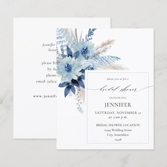 Papier Budget Dusty Blue Bohème Floral Fête de Mariage 2 (Devant / Derrière)