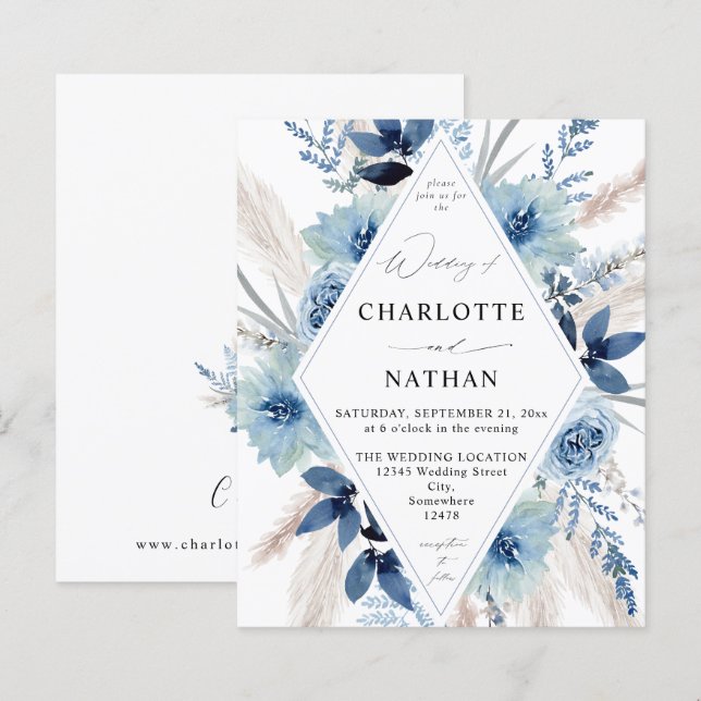Papier Budget Dusty Blue Boho Floral Mariage (Devant / Derrière)