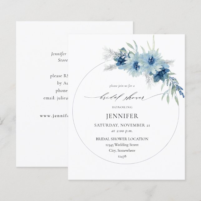 Papier Budget Dusty Blue Boho Floral Ring Fête des mariée (Devant / Derrière)
